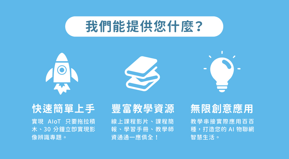 快速簡單上手、豐富的教學資源、無限創意應用，打造您的 AI 物聯網智慧生活